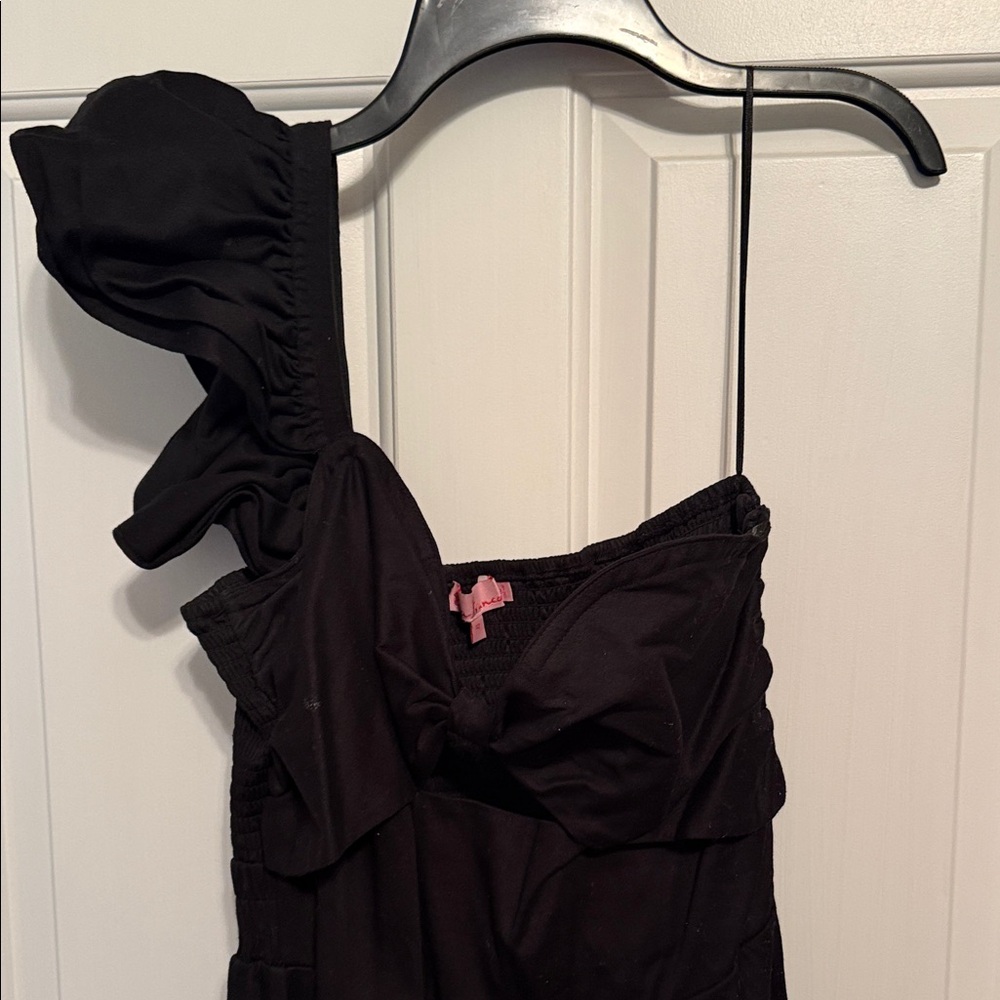Black One-Shoulder Ruffle Dress with Bow Detail Eva Franco